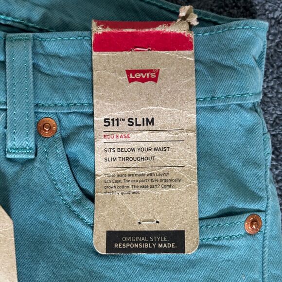 Levi’s Jeans 511 Slim 30x32 Teal Green Eco Ease Stretch Denim NWT New - Picture 4 of 13